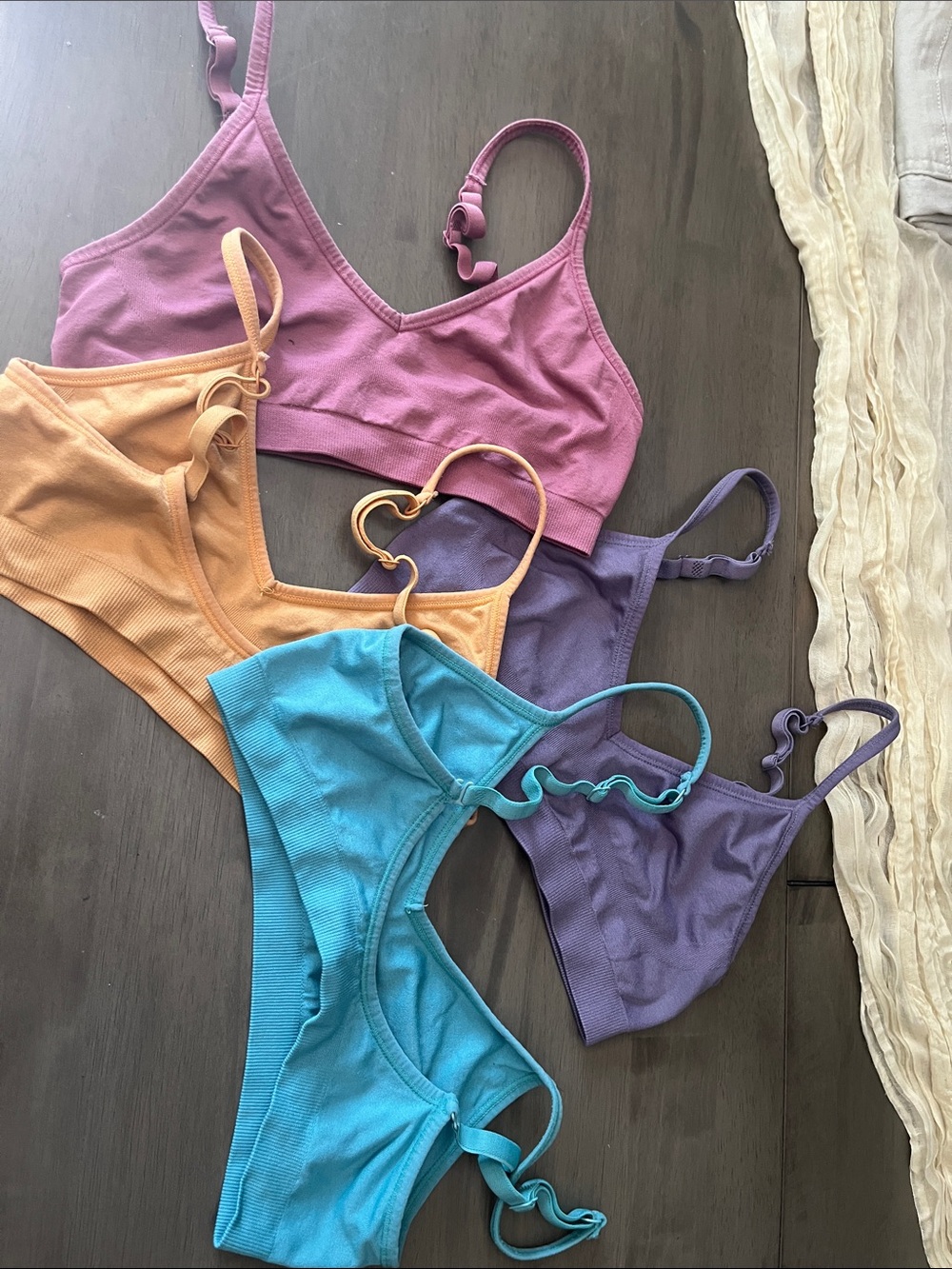 Assets By Spanx Ribbed Bandeau Bralette Set in Pink, Peach, Purple, and Blue